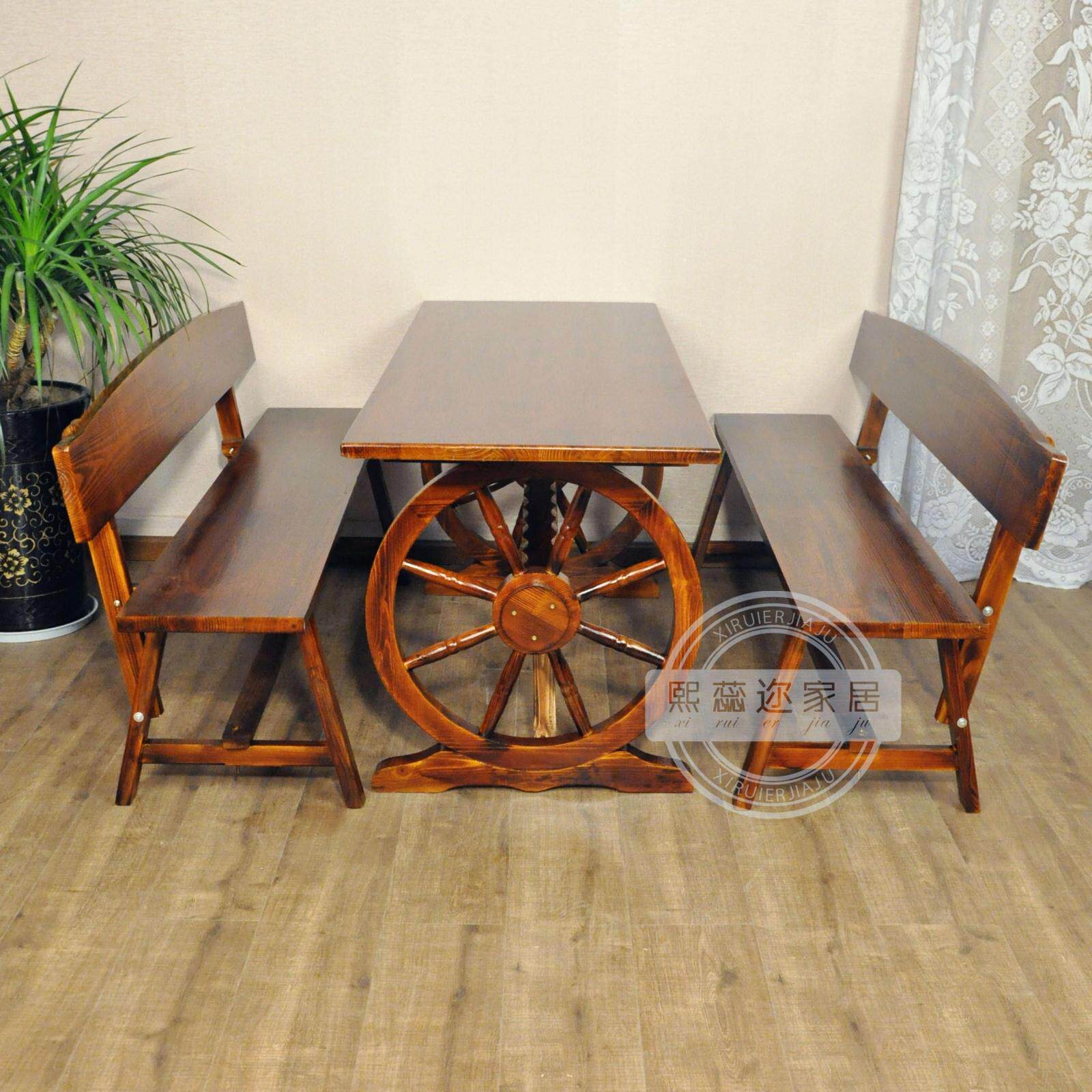 Xirui you anti-corrosion carbonized solid wood outdoor bar courtyard balcony leisure double wheel table and chair combination kit