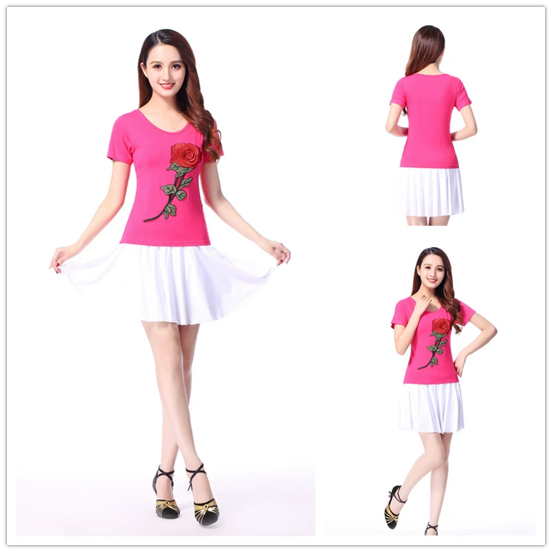 Trang phục múa vuông Youshang Trang phục khiêu vũ mùa hè Mới Trang phục biểu diễn trung niên Trang phục biểu diễn Hoa hồng thêu ngắn tay - Khiêu vũ / Thể dục nhịp điệu / Thể dục dụng cụ váy nhảy cha cha cha