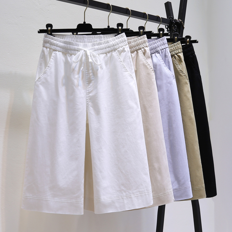 High-Waisted Slimming White Wide-Leg Pants for Women, 2026 Summer Thin Style, Petite Denim Cotton Straight-Leg Casual Pants