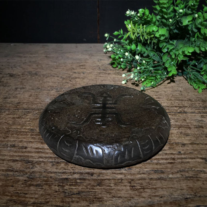 Antique Stone Carving Shanxi Qingshi Folk Custom Nostalgic Fushou Stone Drum Coaster Play Retro Decorative Play Collection
