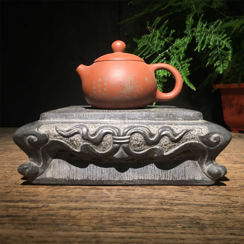 Old stone carving Paleolithic antique Shanxi bluestone Ruyi square table stone pier pier pier base retro home decoration text play