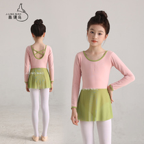 Jinglingniao childrens long-sleeved dress gymnastics suit with drawable color matching training suit for girls.