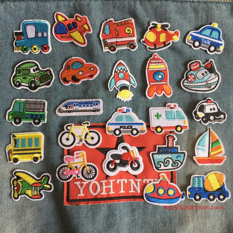 Cartoon cartoon car train clothes pants hole stickers Ironing embroidery Children's jeans hole decals