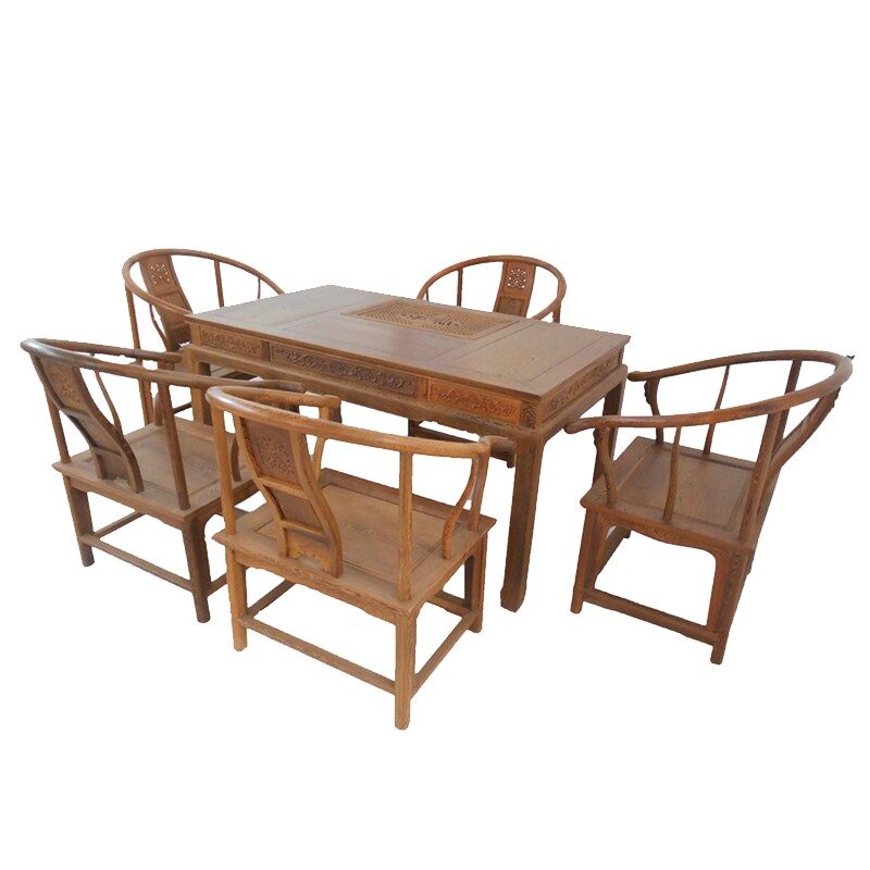Chicken wing wood furniture mahogany drinking tea table solid wood antique kung fu tea table volume book chair six-piece tea table and chair combination