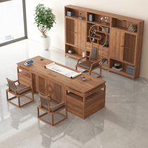New Chinese style solid wood office table and chair combination modern simple boss table Zen big class table walnut furniture customization