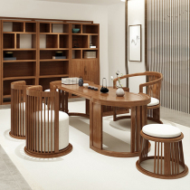 New Chinese style solid wood kung fu tea table living room simple tea table white wax tea table office Zen tea table and chair combination