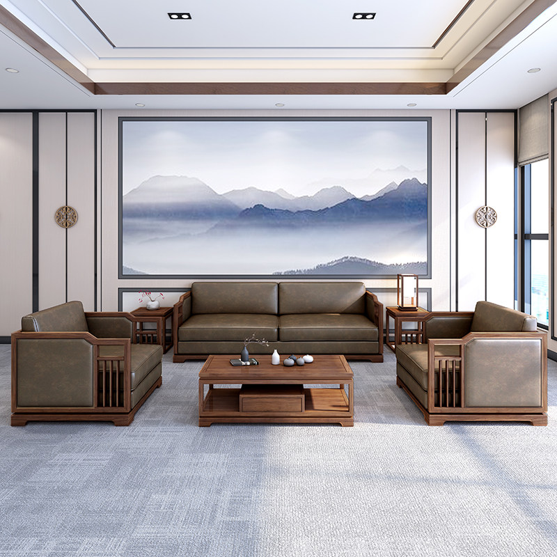 New Chinese style solid wood sofa modern minimalist business reception room reception area leisure sofa office furniture customization