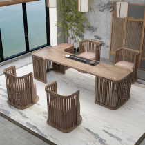 New Chinese Zen tea table and chair combination kung fu tea table solid wood walnut color modern office tea table spot