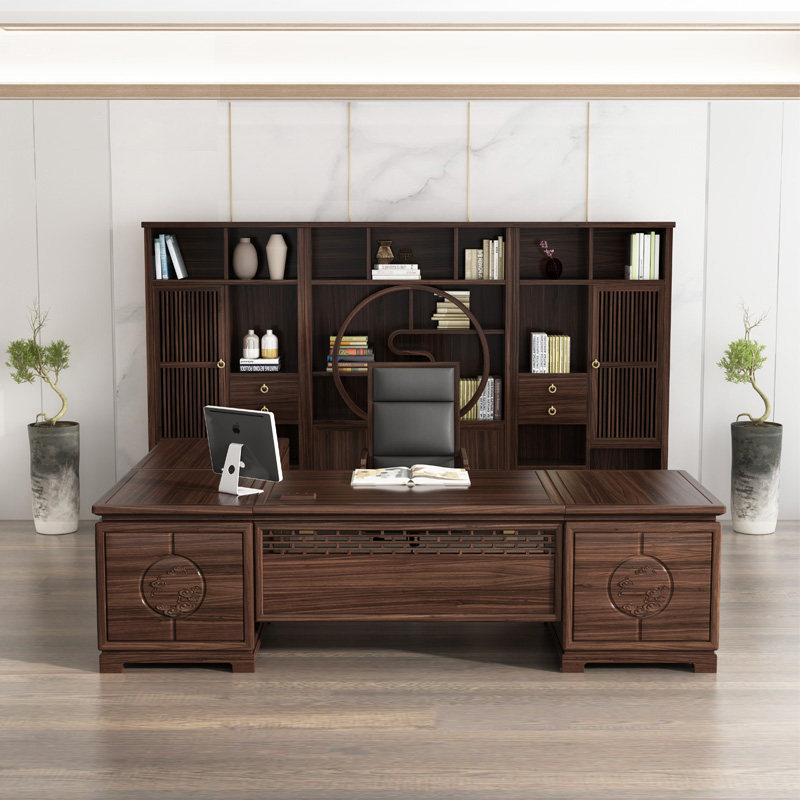 New Chinese-style solid wood office desk and chair combination modern boss desk president executive desk Zen office furniture can be customized