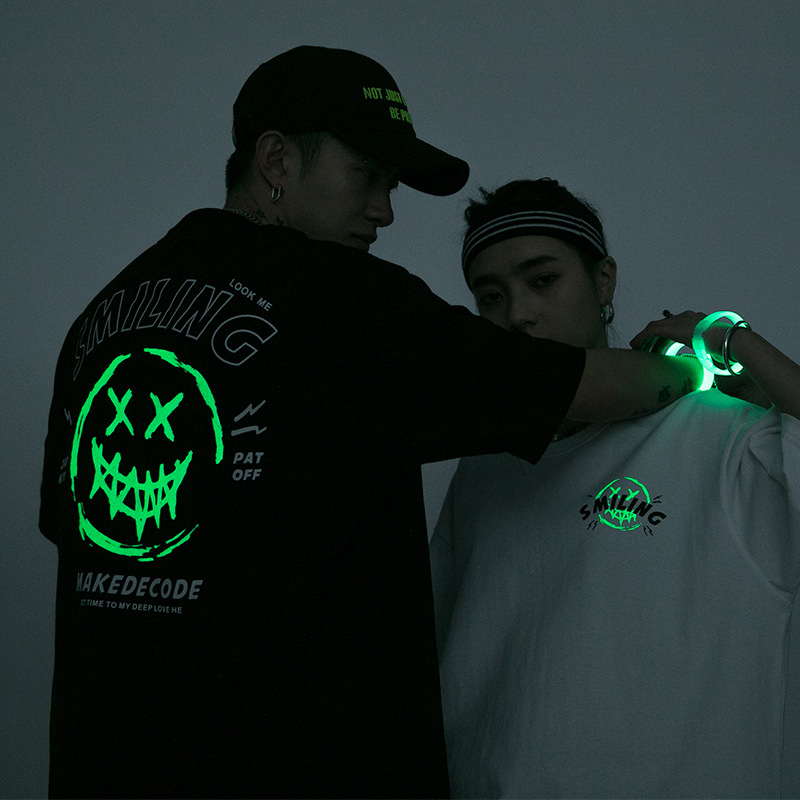 T-shirt short sleeves 2021 new summer small crowdboard-night nocturnal print male and female couples clowns tear smiling faces short sleeves