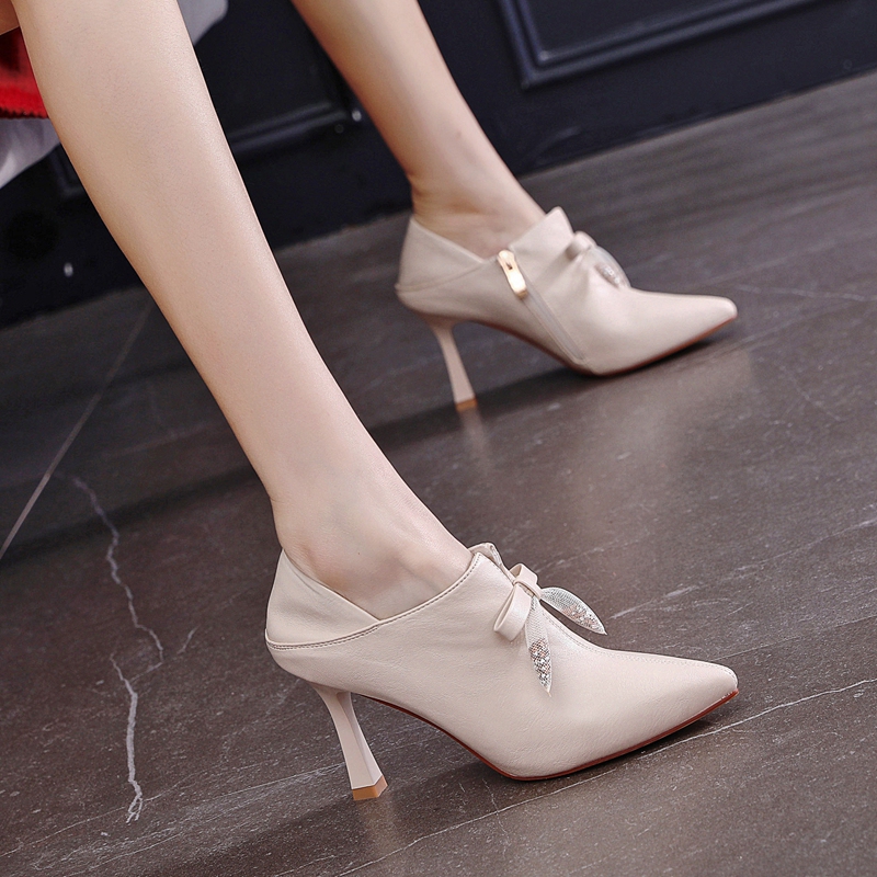Versatile Two-Way High Heels for Women, Soft Leather 8cm Deep-Cut Single Shoes, 2025 Spring and Autumn New Pointed Toe Stiletto Ankle Boots