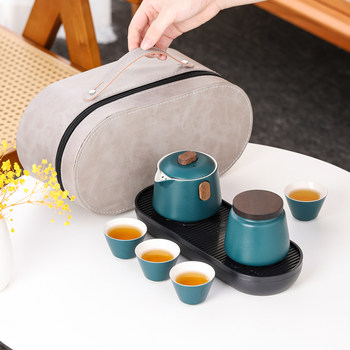 Simple japanese style wooden handle side pot black pottery travel tea set teapot pot tea tray lift beam tea sea portable bamboo