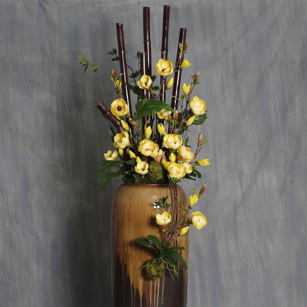 Hotel European Living Room Chinese Flower Orchid Simulation Flower Orange Fake Flower Decoration Swing Silk Flower Set