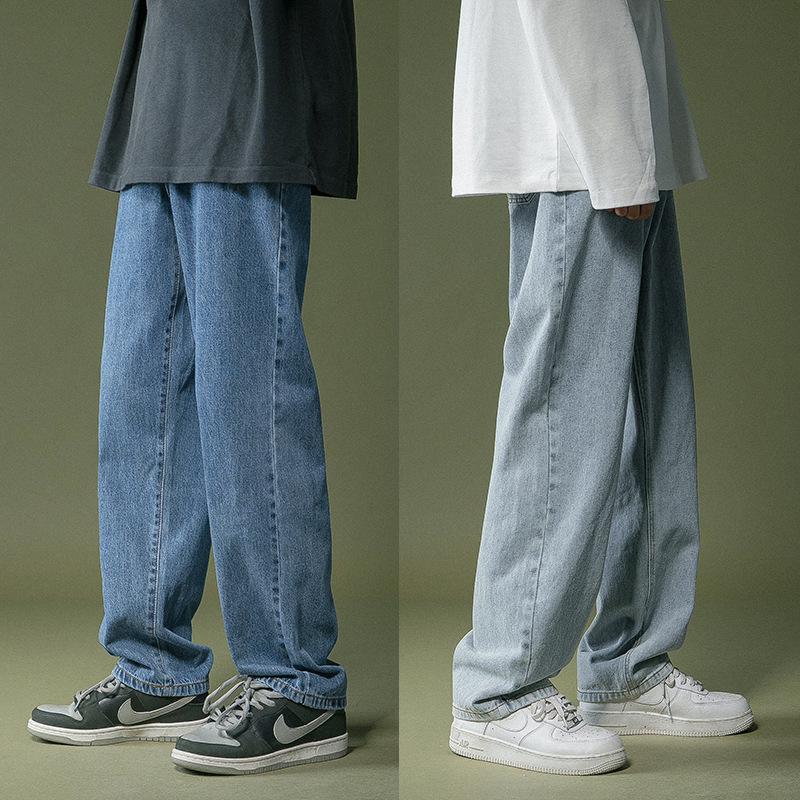 Autumn and Winter Cheap Men's Straight Loose Korean-Style Denim Jeans, Trendy Retro Casual Long Pants