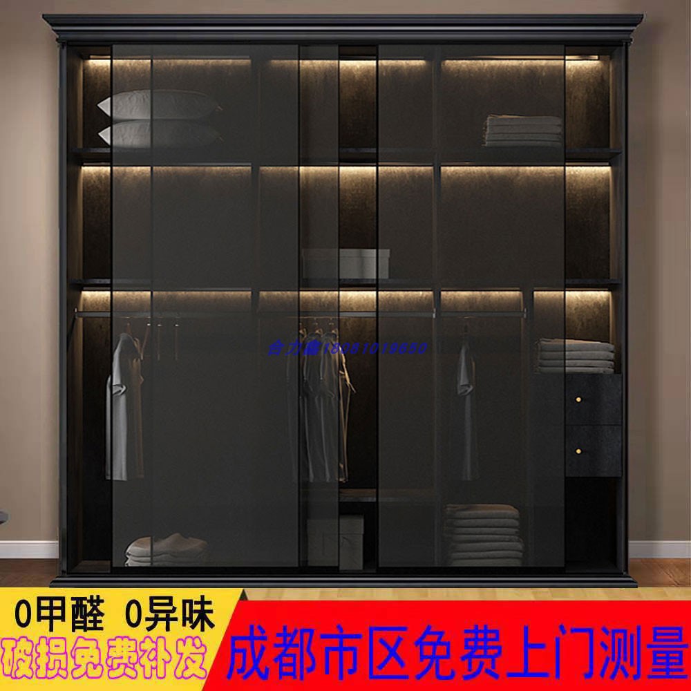 Custom tempered gray transparent glass door Wardrobe sliding door Brown reinforced black casement wall cabinet door sliding door 23