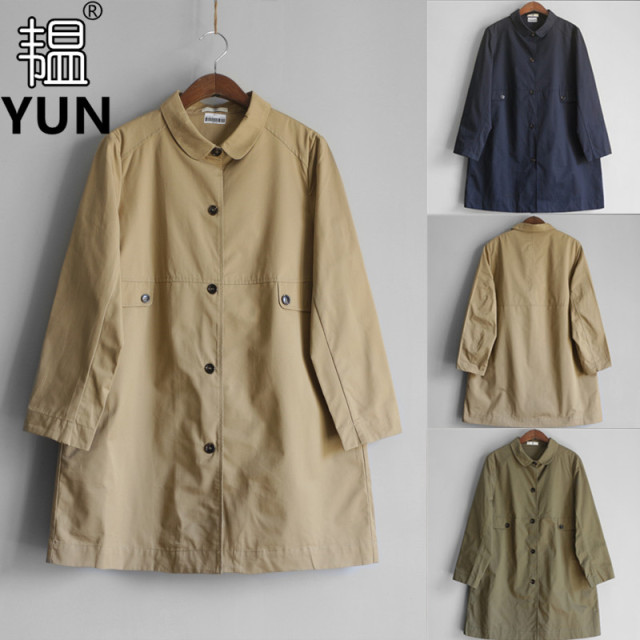 Yun regular lapel mid-length Korean style roll-sleeve windbreaker