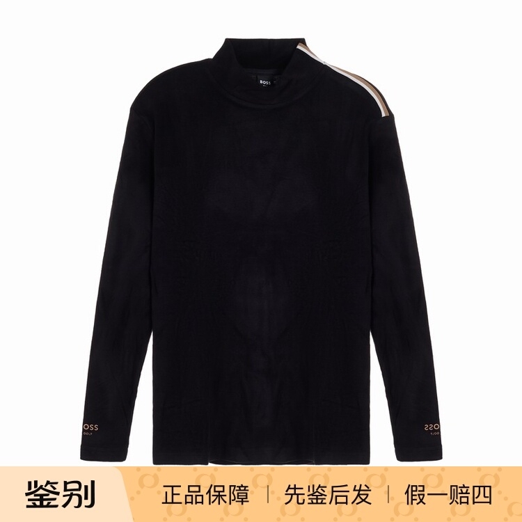 Boss Golf Men's Black High-Neck Long-Sleeved T-Shirt Casual Simple Top Minimalist Style