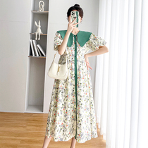Radiation-proof maternity wear summer bellyband for work large size loose slimming doll collar floral dress long skirt