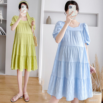 Radiation-proof maternity wear summer bellyband for work large size loose mid-length square neck dress for petite women