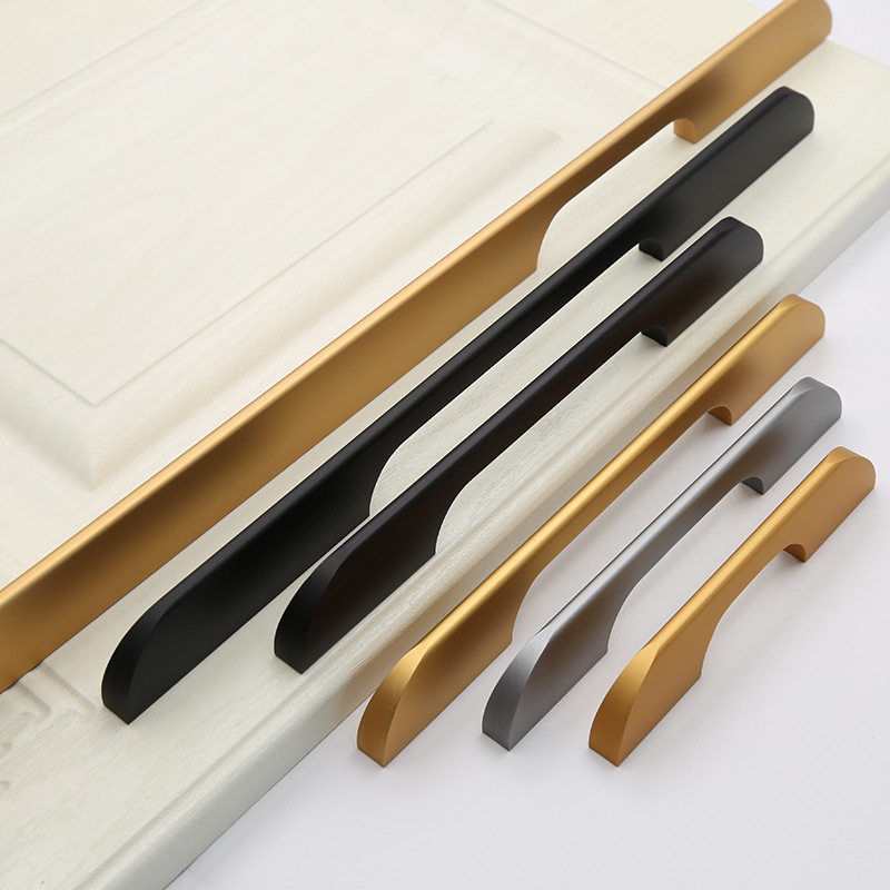 Solid modern handle aluminum alloy dumb lengthened black simple overall cabinet wardrobe door golden copper handle