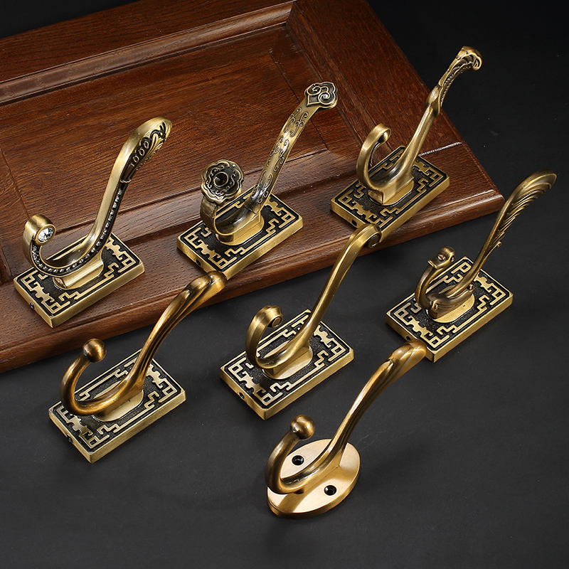 New Chinese Wardrobe Single Hook Door Rear Hook Ancient Bronze Solid Wood China Wind Hanging Clothes Hook Wall Xuanguan Clothes Hat Hook