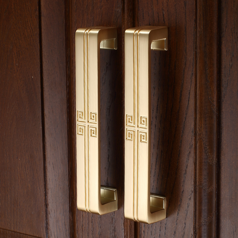 New Chinese handle cabinet door brass wire drawing gold drawer overall cabinet wardrobe door handle handle modern light lavish