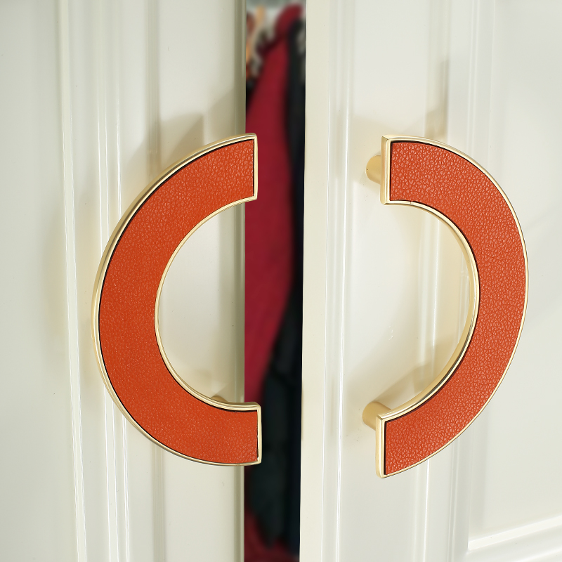 Wardrobe Door Pull Handle Modern Minimalist Personality Overall Closet Cabinet Door Handle Drawers Children Room Semi-circle Bath Cabinet Handle Leather