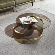 Creative round stainless steel coffee table modern light luxury small apartment household tempered glass tea table living room designer model