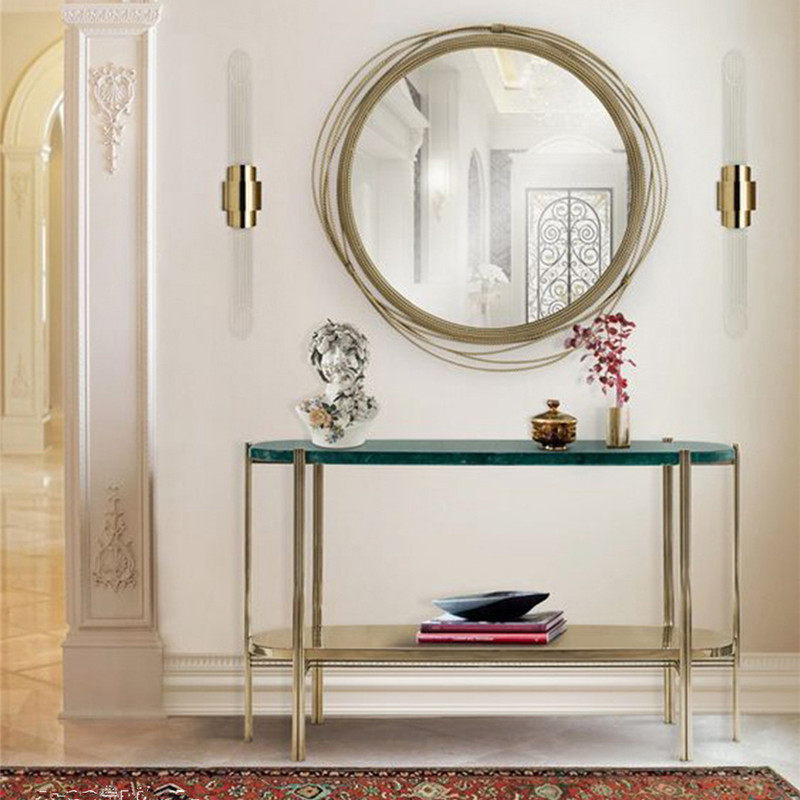 Nordic entrance table marble surface modern minimalist living room semicircle long table home wall stainless steel porch table