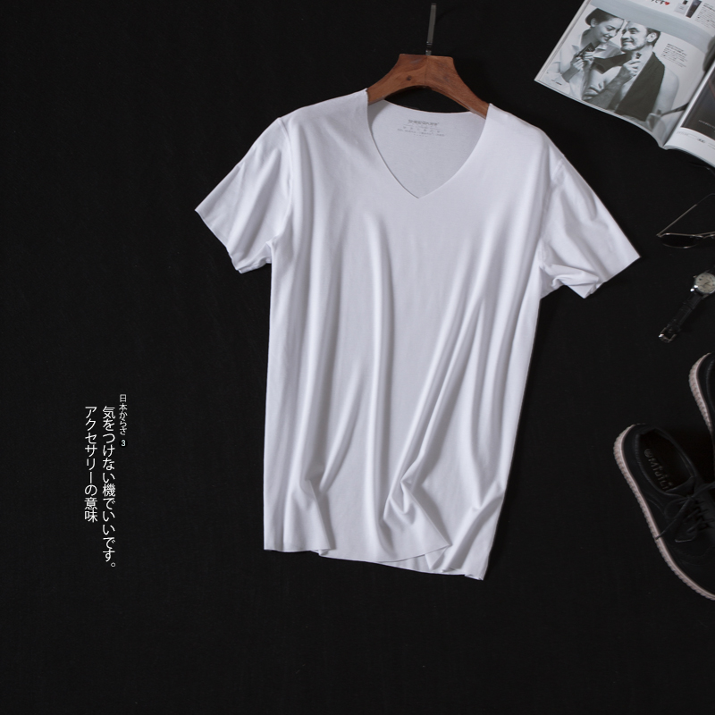 Brother Hua men's short sleeve T-shirt seamless slim V-neck jacket modal men's half sleeve summer Japanese and Korean casual T-shirt