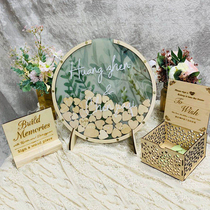 Wedding wedding love wood chips sign in solid wood photo frame flower signature roster creative personality green round Forest series