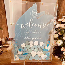 Ocean transparent signature wedding ceremony birthday annual meeting fingerprint arrangement props love sign in wood chip creative tree Blue