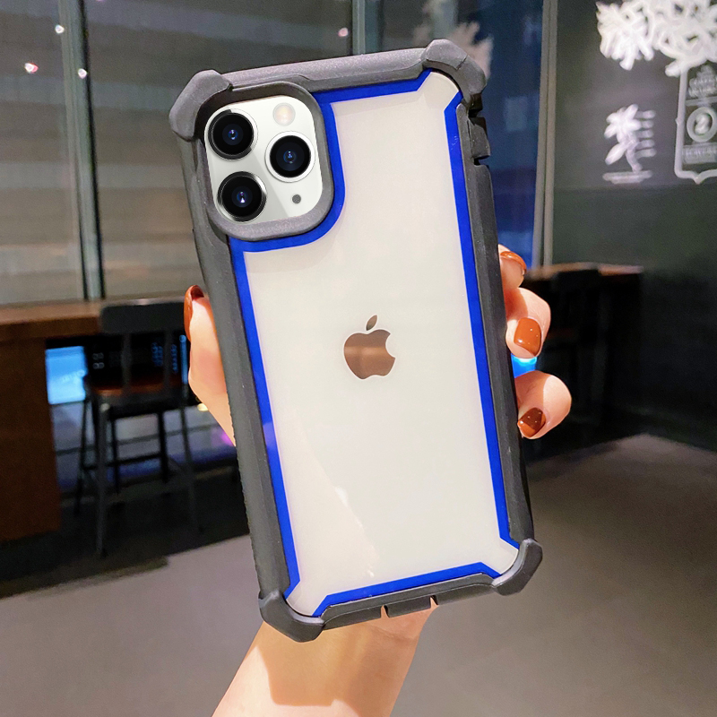 Apple 7 / 8 / Se2 & Black Edge Blue Frame Transparentprotect screen Apple x Mobile phone shell xsmax Baobian gasbag Fall prevention xr thickening Screen protection iPhone7 transparent 8 plus Full edging se frame two-in-one xmax With dust plug xmas Shell