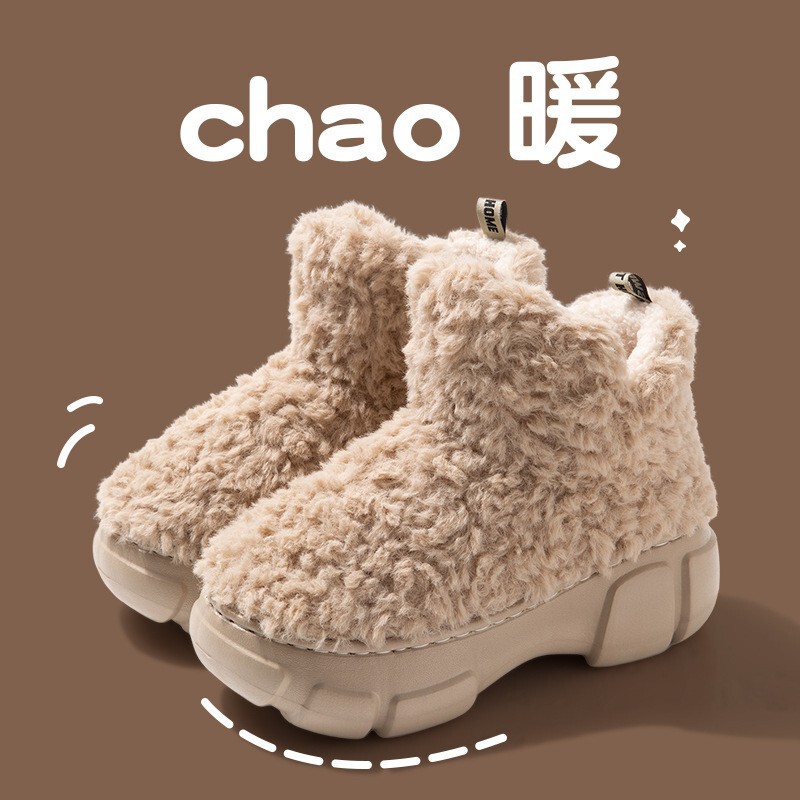 Qidan Shoe Factory Snow Boots for Women, Winter Korean Style Simple Warm Fleece-Lined High-Top Thick-Soled Couple's Closed-Back Cotton Slippers for Men