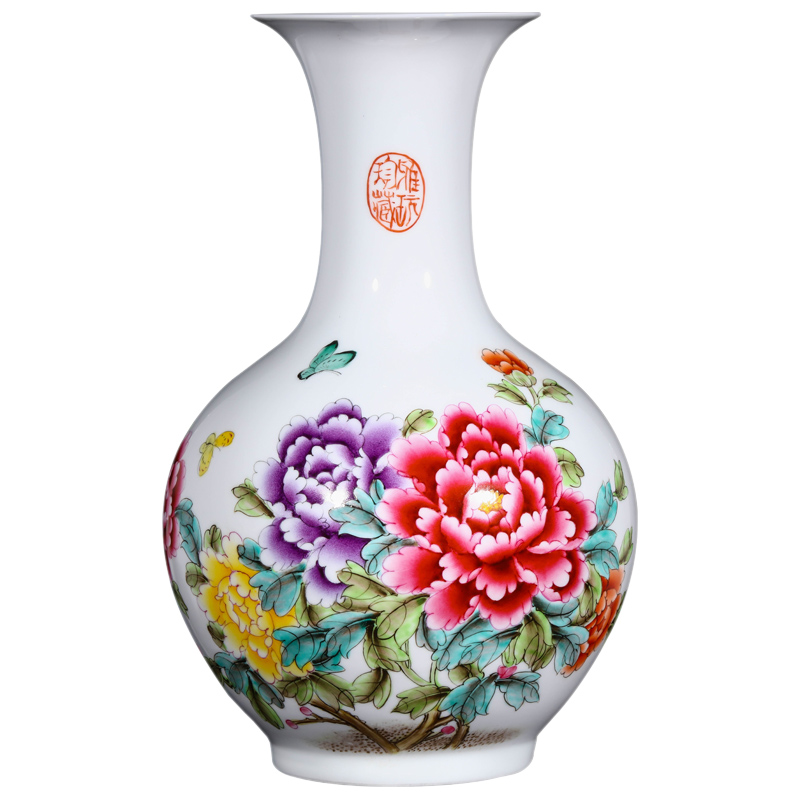Jingdezhen ceramics vase hand - made famille rose blooming flowers of the reward bottle of home sitting room collect adornment
