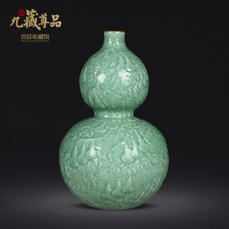 Jingdezhen ceramics archaize paint blue glaze carving gourd vases, sitting room home furnishing articles