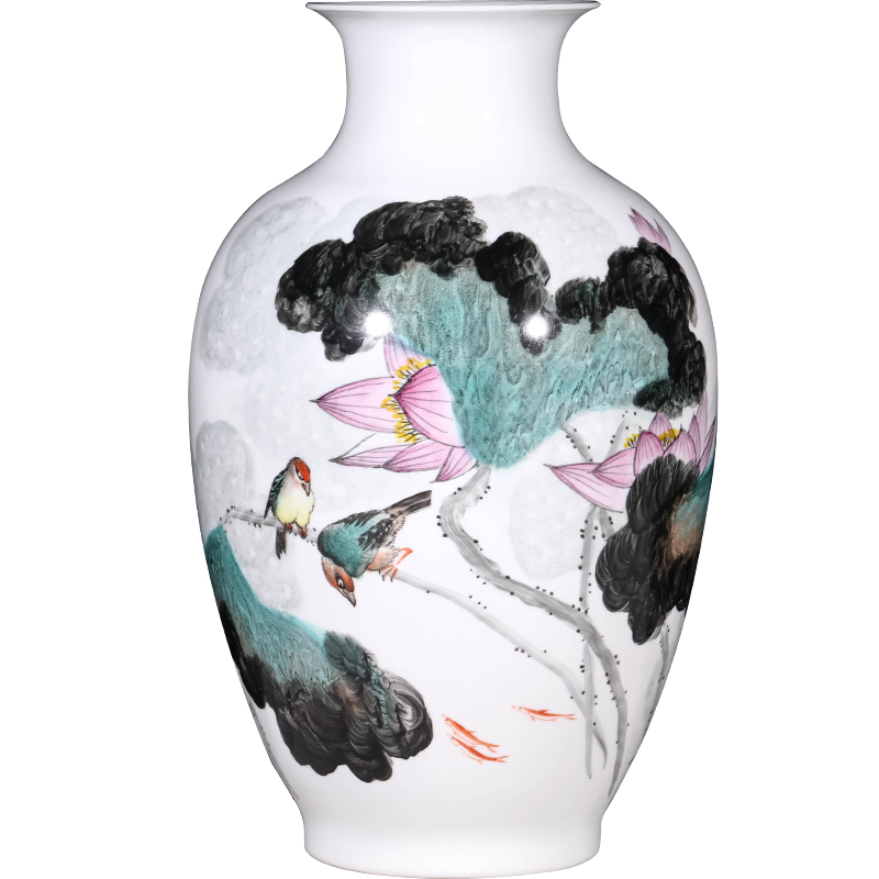 Jingdezhen chinaware lotus hand - made pastel splash ink bottles of Chinese style living room TV ark, flower arranging porch is decorated furnishing articles