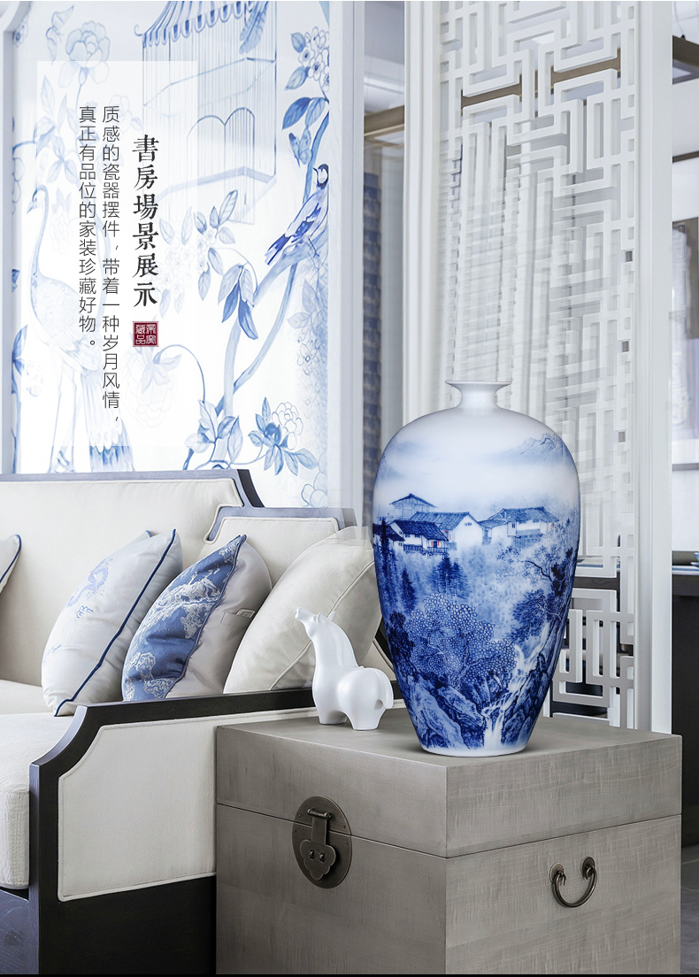 Jingdezhen ceramic dong - Ming li hand - made scenery of blue and white porcelain vase Chinese sitting room porch TV ark, furnishing articles