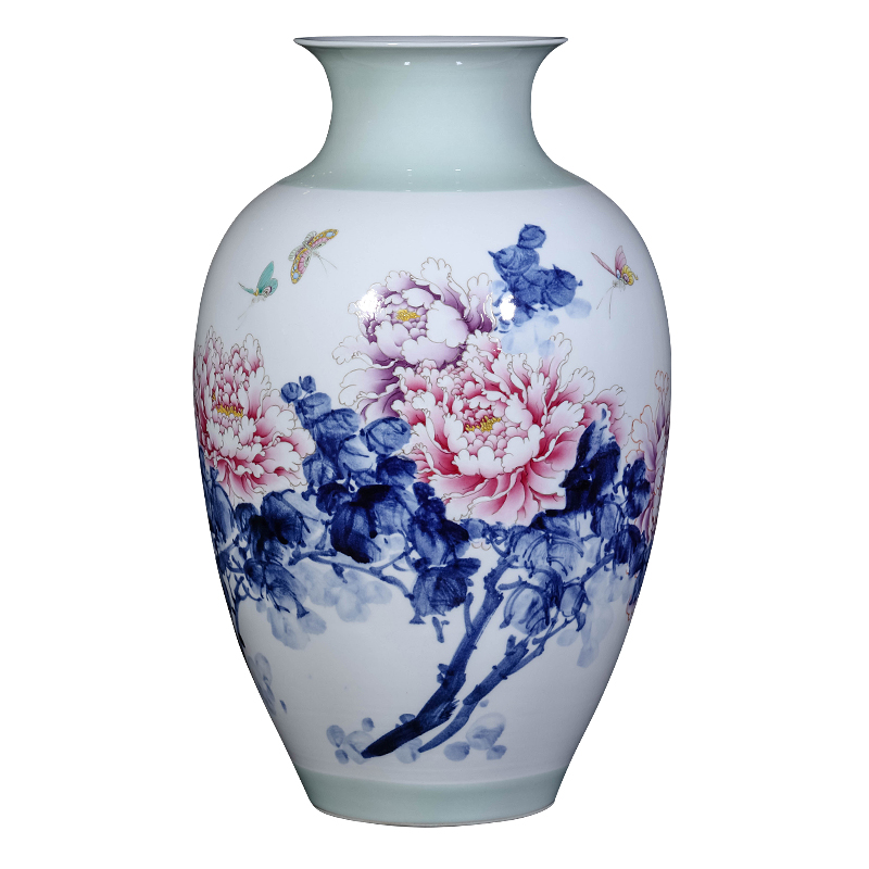 Jingdezhen ceramics master hand made peony vases, Chinese style living room TV cabinet porch is decorated furnishing articles