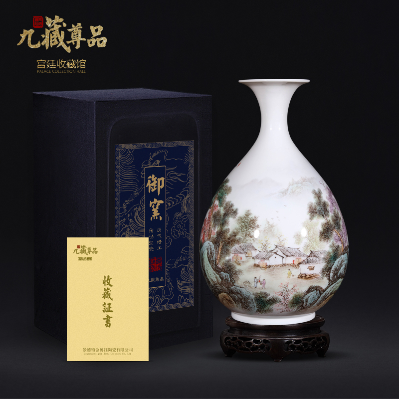 Jingdezhen ceramics dong - Ming li hand - made pastel landscape vase Chinese style living room TV cabinet decorative furnishing articles arranging flowers