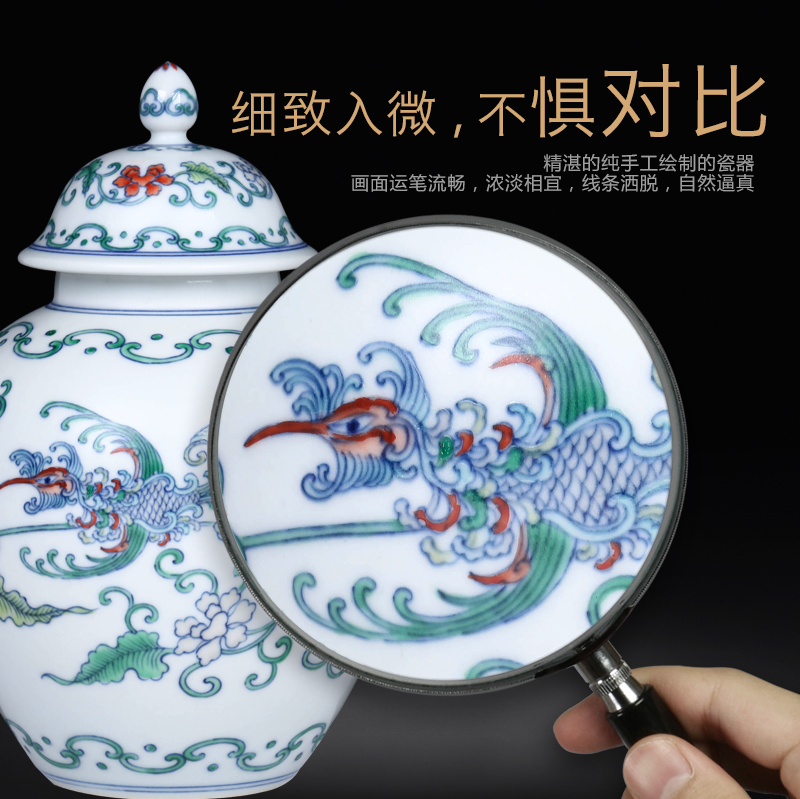 Archaize manual hand - made porcelain dou colourful feng wearing flower tea caddy fixings jingdezhen ceramics study storage tank