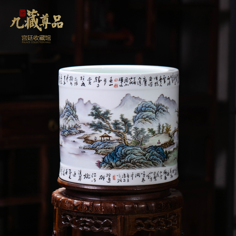The Master of jingdezhen ceramics hand - made pastel landscape brush pot vase household craft sitting room adornment furnishing articles