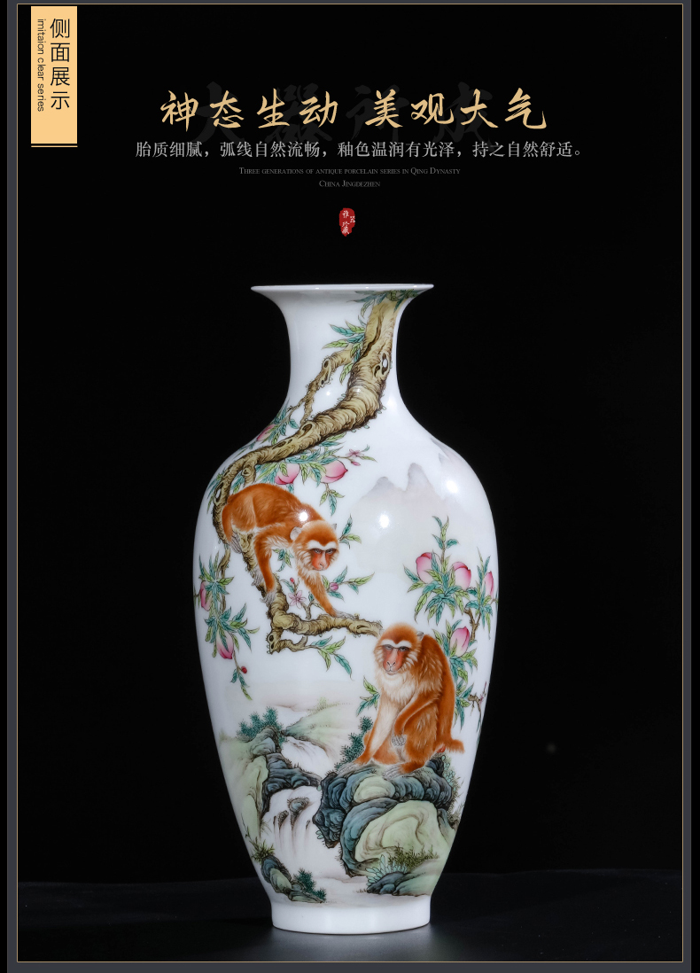 The Teacher handpainted pastel monkey sitting room porch rich ancient frame of new Chinese style decoration vase of jingdezhen ceramics furnishing articles