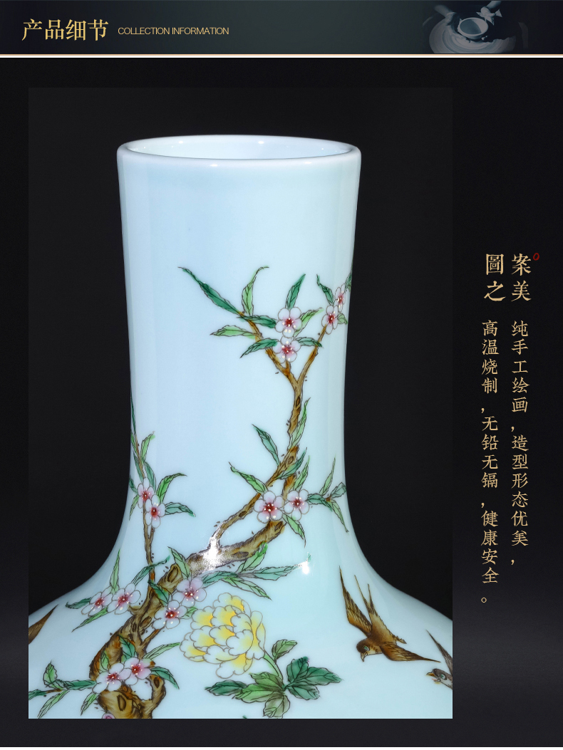 Antique hand - made jingdezhen ceramics powder enamel vase of new Chinese style living room TV ark, flower arranging porch is decorated furnishing articles