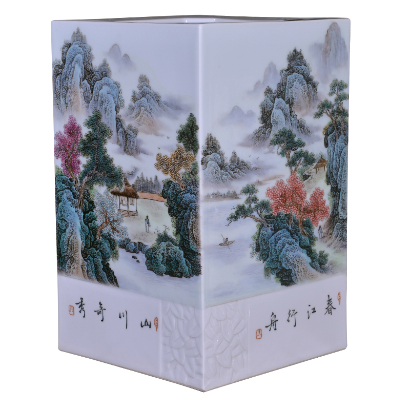 Jingdezhen ceramics hand - made pastel landscape with Chinese style living room TV cabinet decorative vase porch furnishing articles