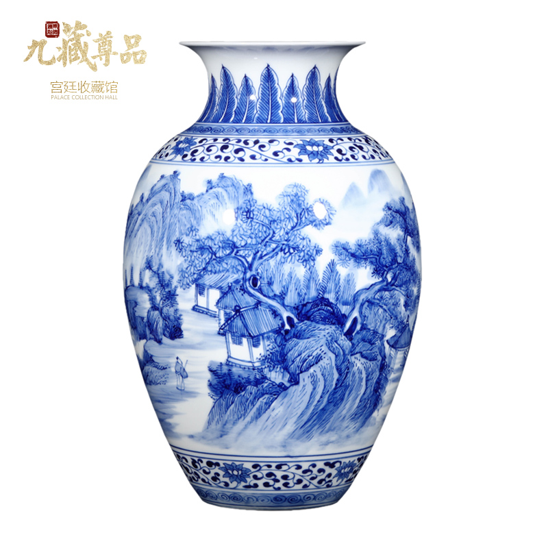 Jingdezhen ceramics thin foetus hand - made scenery blue and white porcelain vases, new Chinese style household porcelain sitting room adornment furnishing articles