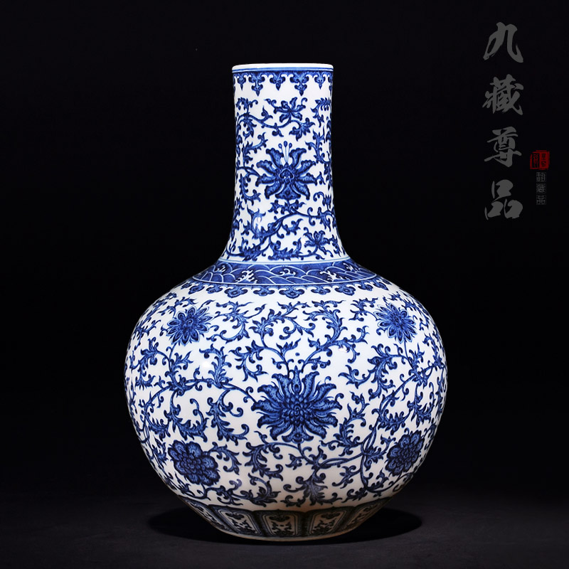 Imitation yuan and Ming blue and white porcelain of jingdezhen ceramics branch lotus tree handicraft fashion contracted sitting room vase