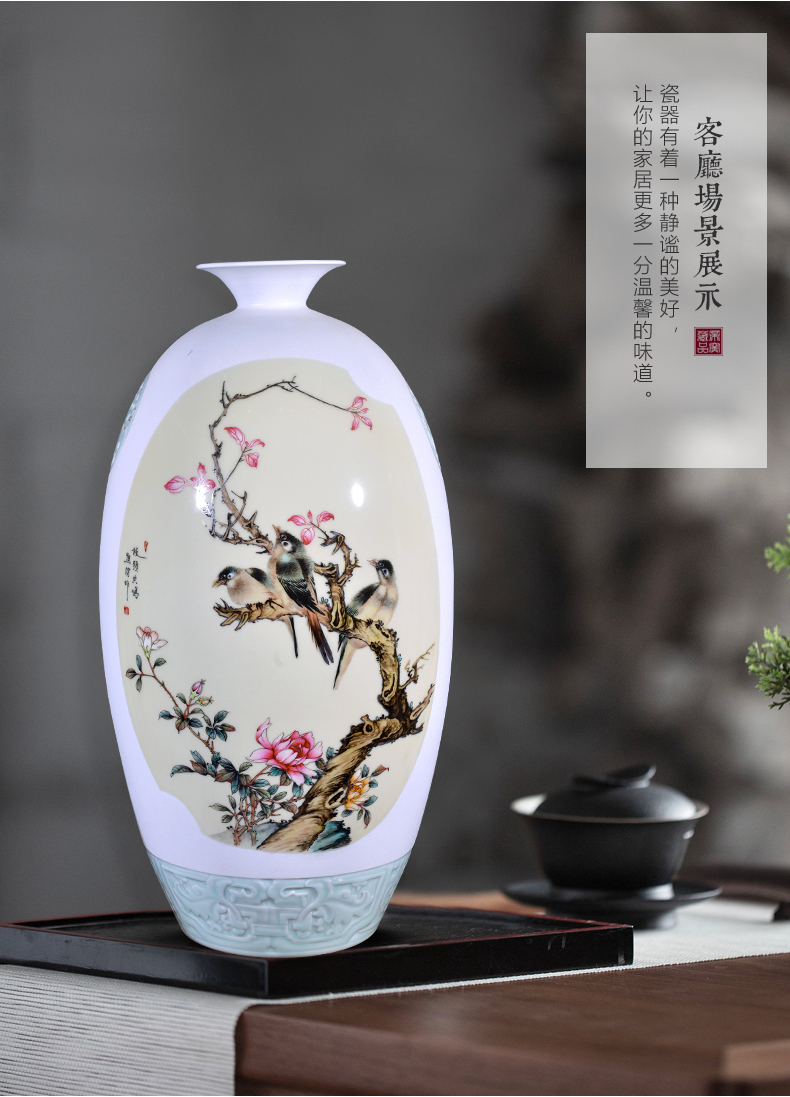 Jingdezhen ceramics Xiong Jian hand - made powder enamel vase Chinese style living room TV cabinet decorative furnishing articles arranging flowers