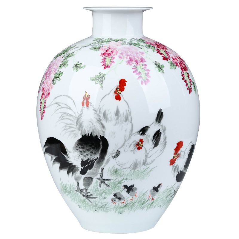 Chinese style of sitting room porch TV ark, vase master of jingdezhen ceramics hand - made rooster furnishing articles