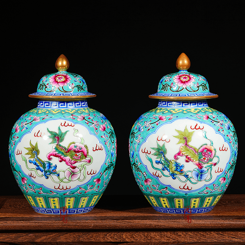 Jingdezhen ceramics hand - made vases manual colored enamel porcelain restoring ancient ways furnishing articles cover pot sitting room ground decoration